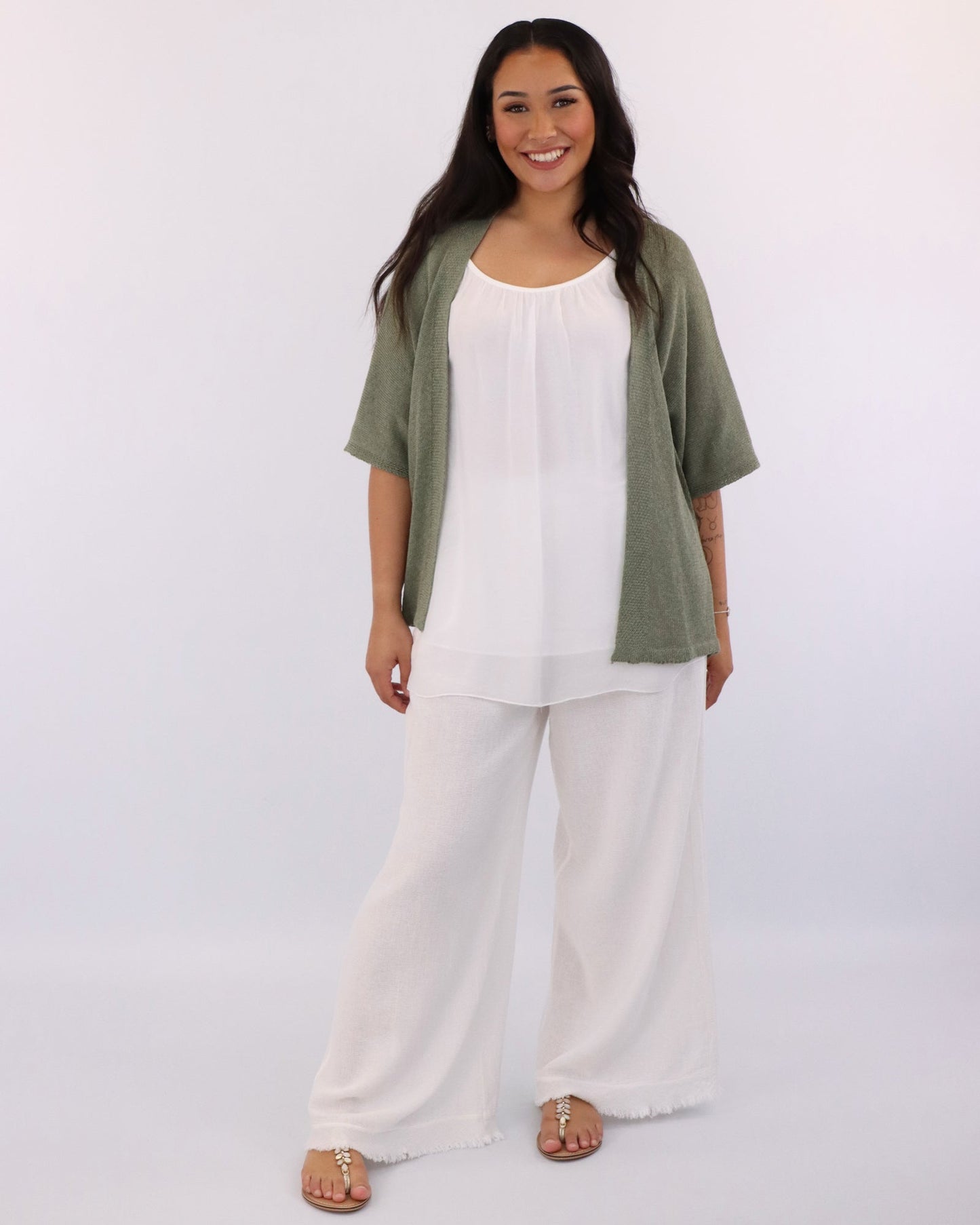 Cotton Blend Short Kimono
