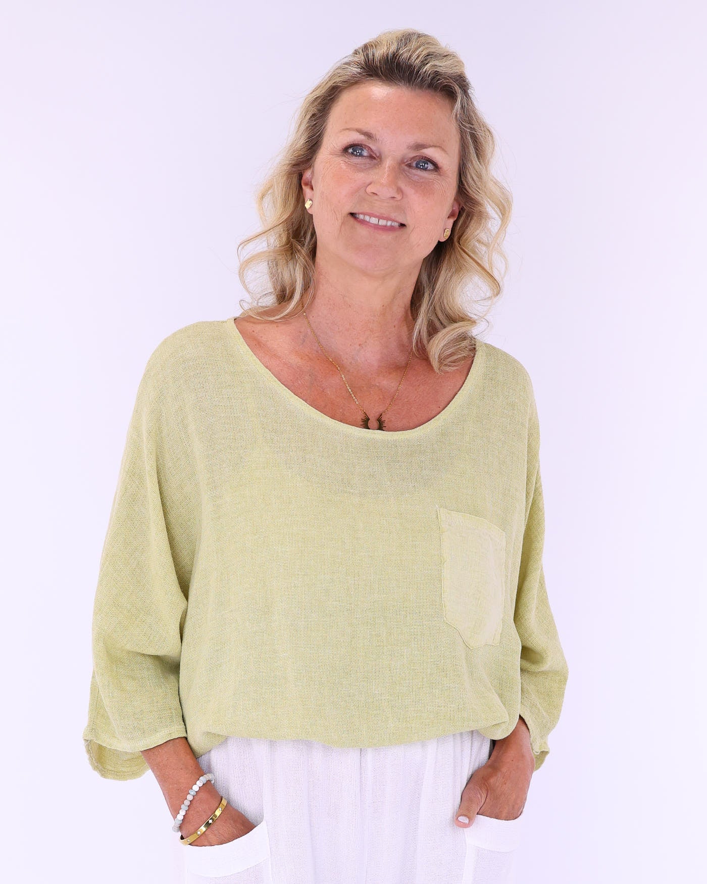 Linen and Cotton Blend Pocket Top