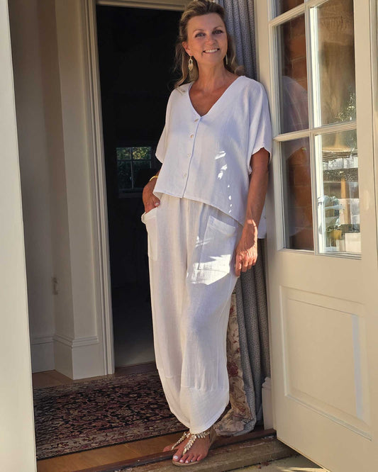 Linen and Cotton Blend Short Sleeve Cardi