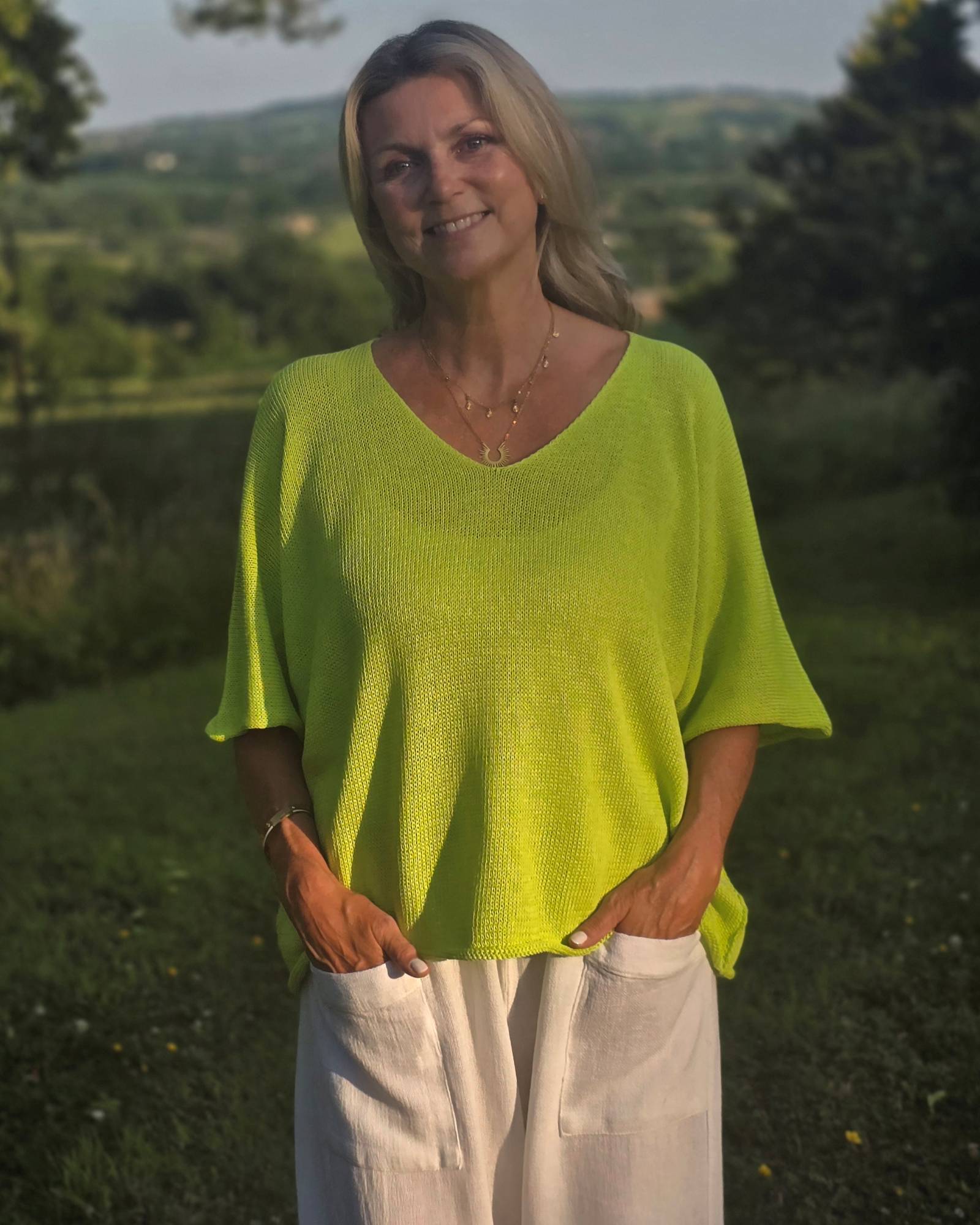 Cotton Blend V Neck Tunic Top