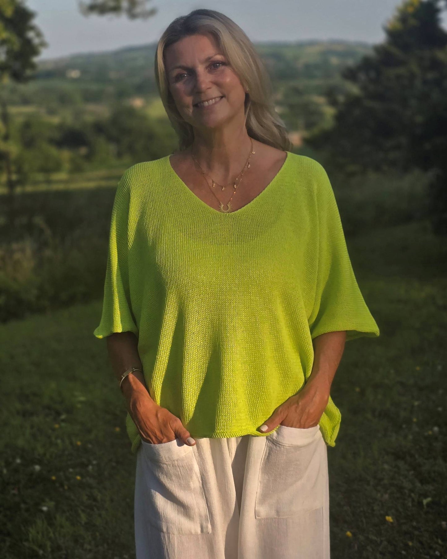 Cotton Blend V Neck Tunic Top