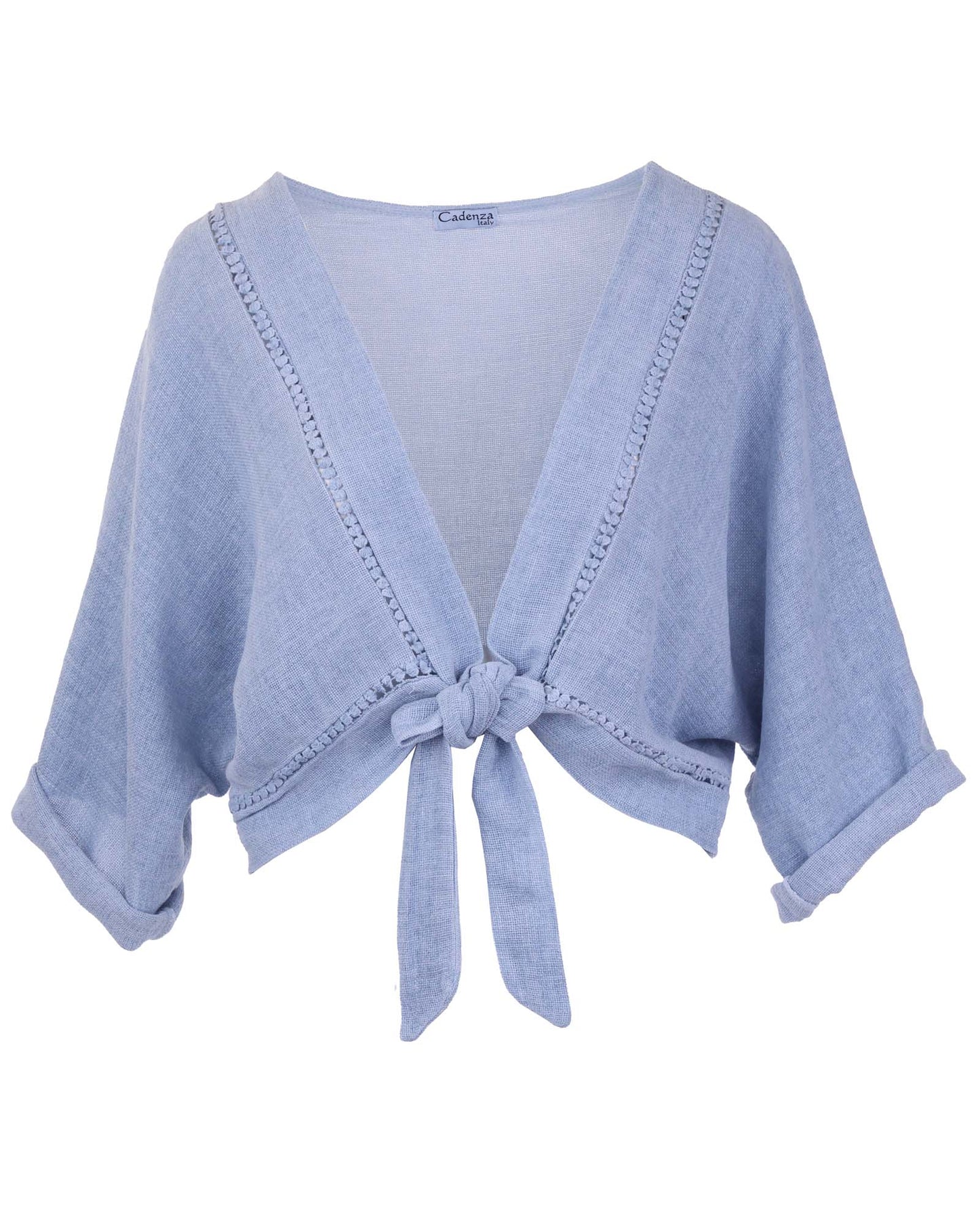 Linen and Cotton Blend Tie Front Jacket