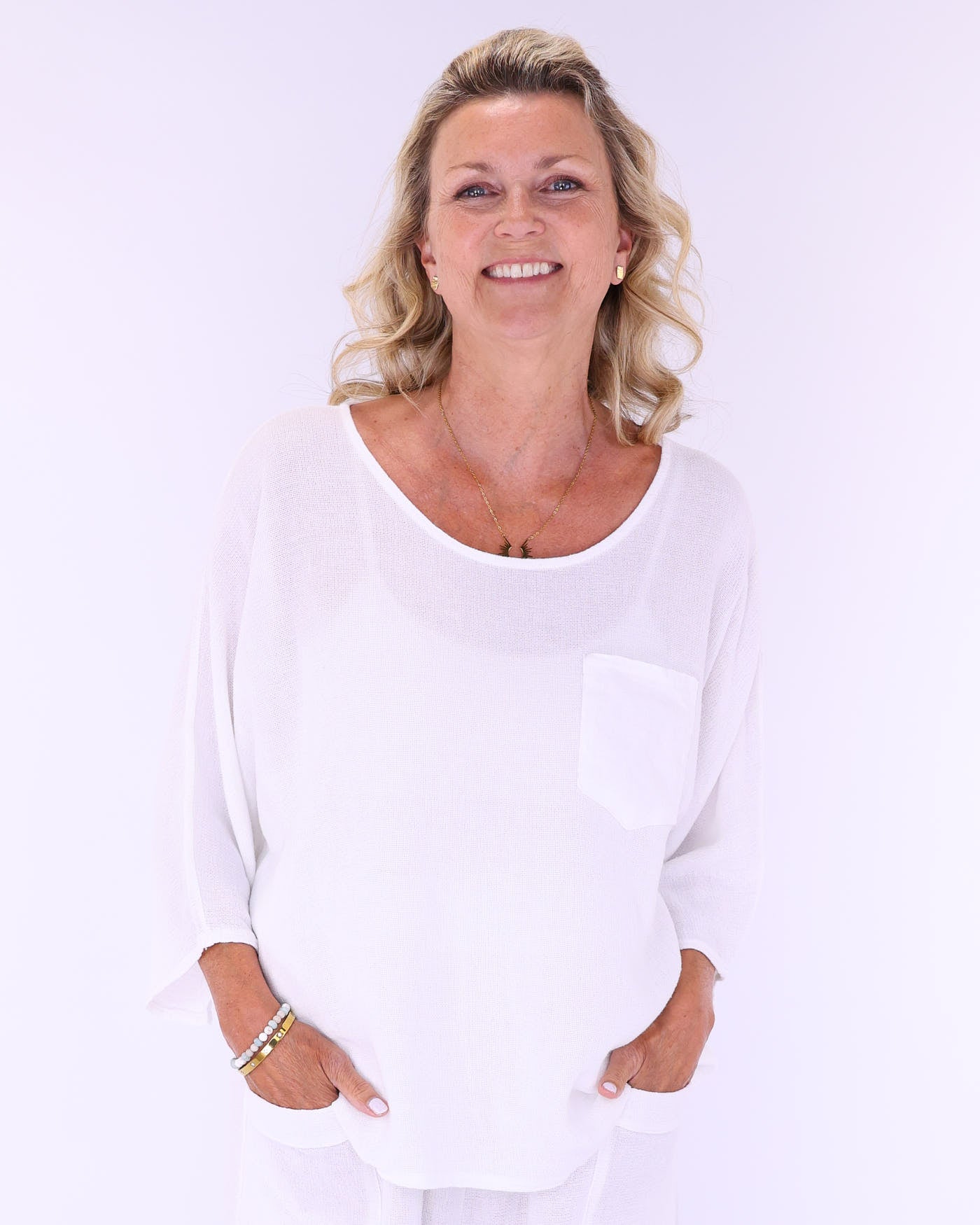 Linen and Cotton Blend Pocket Top