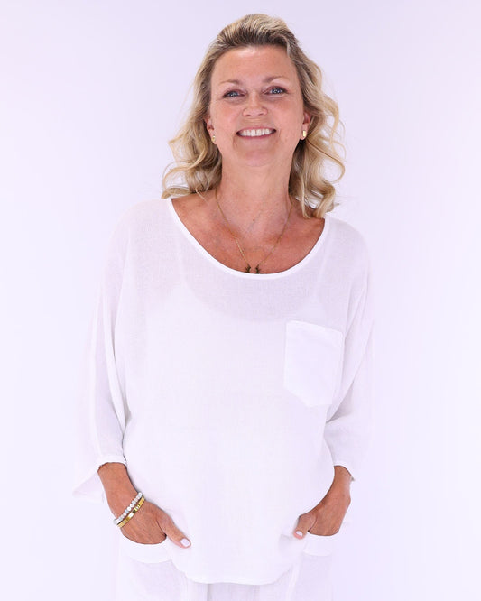 Linen and Cotton Blend Pocket Top