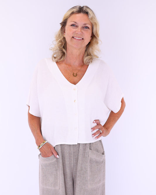 Linen and Cotton Blend Short Sleeve Cardi