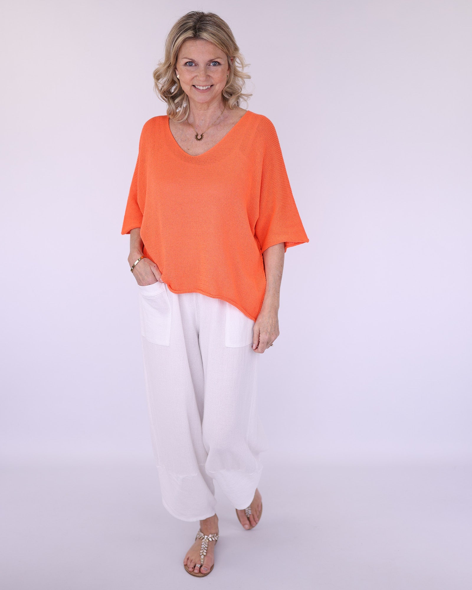 Cotton Blend V Neck Tunic Top