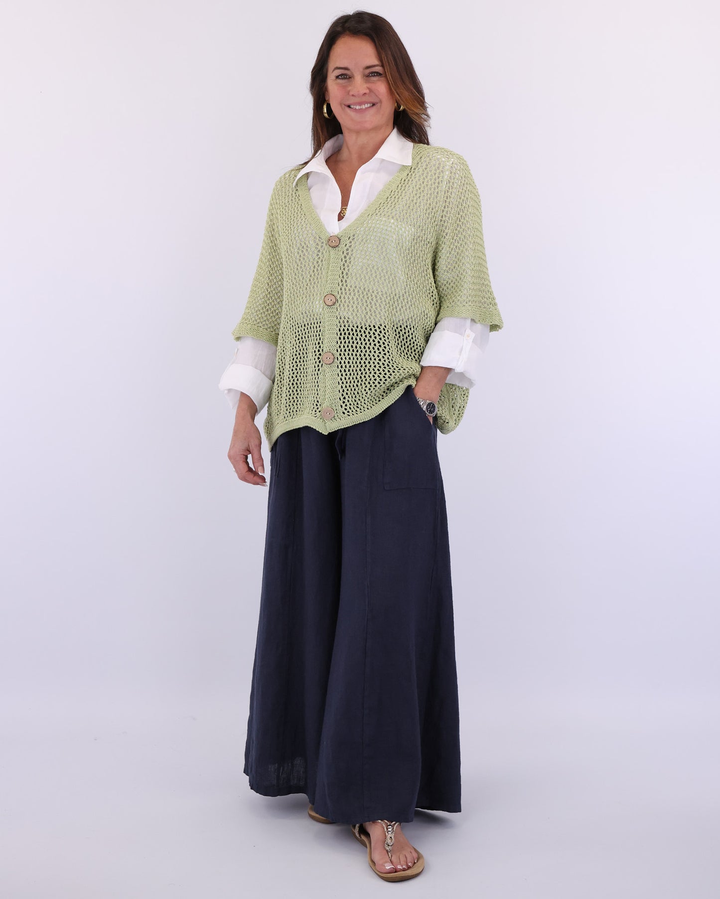 Cotton Blend Open Knit Cardi