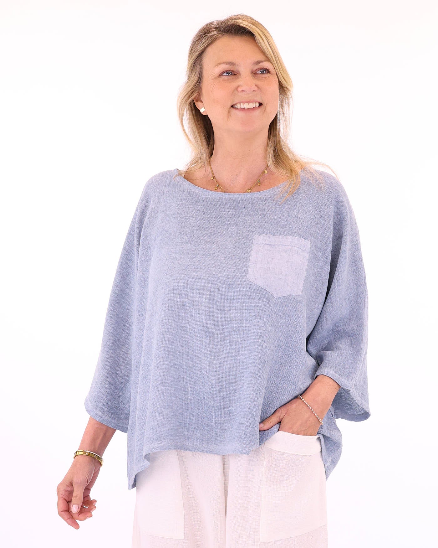 Linen and Cotton Blend Pocket Top