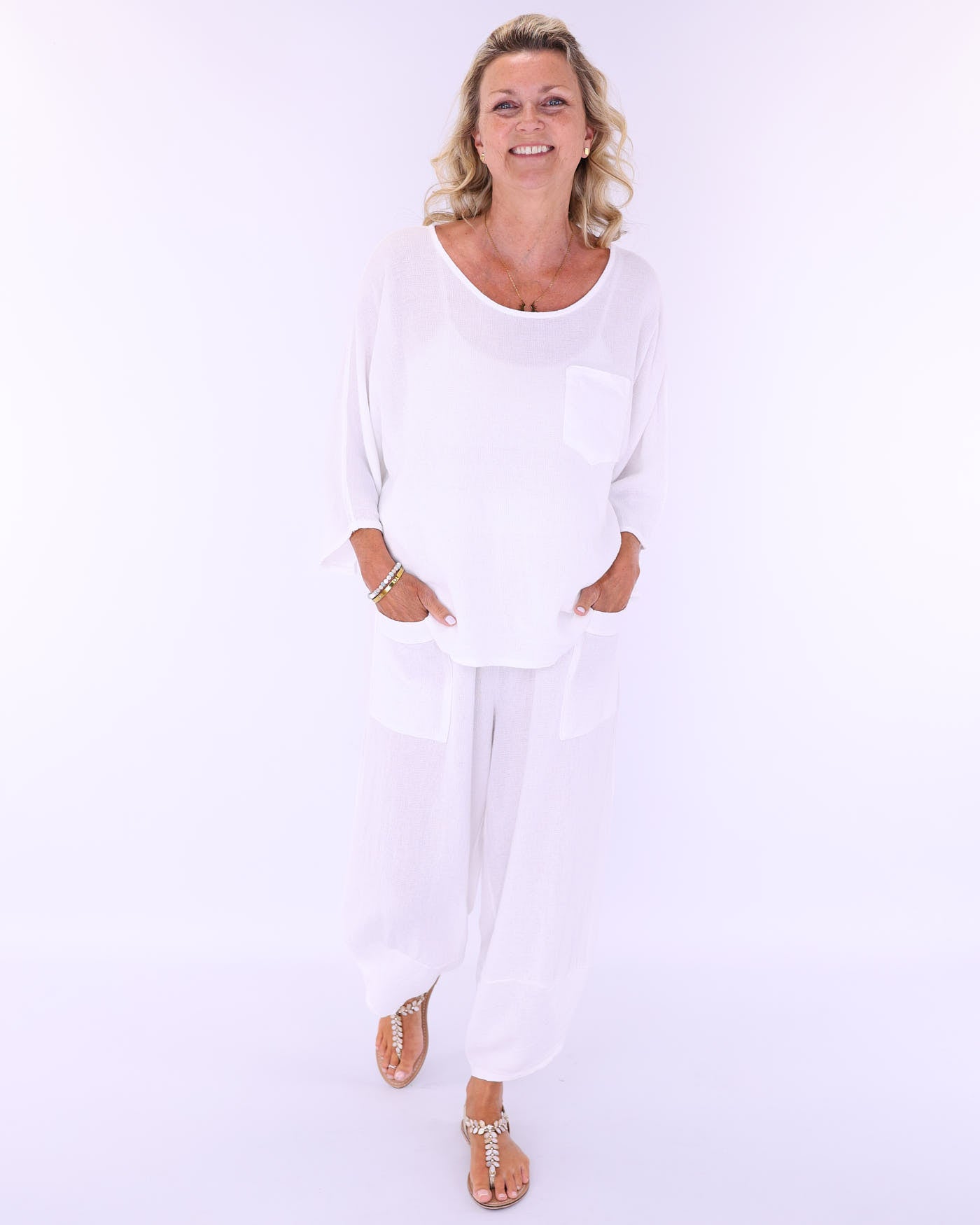 Linen and Cotton Blend Pocket Top