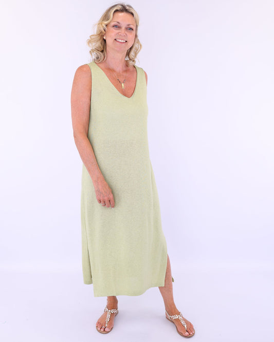 Cotton Blend Column Dress with Splits