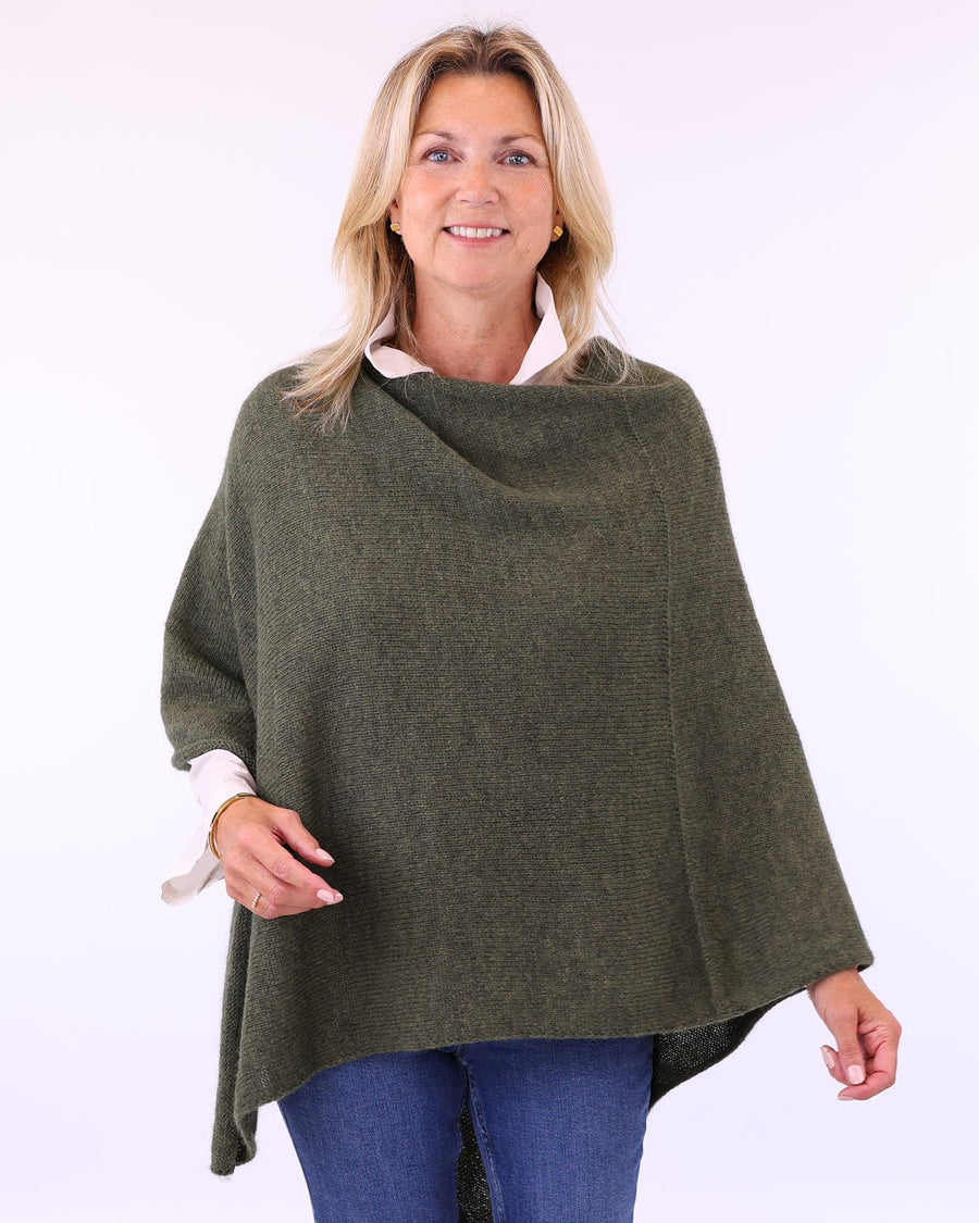 Women's Italian Alpaca Blend Poncho in dark green, made in Italy