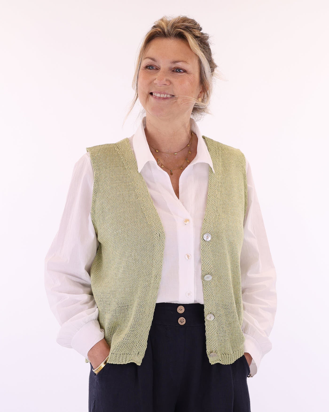 Cotton Blend Button Waistcoat