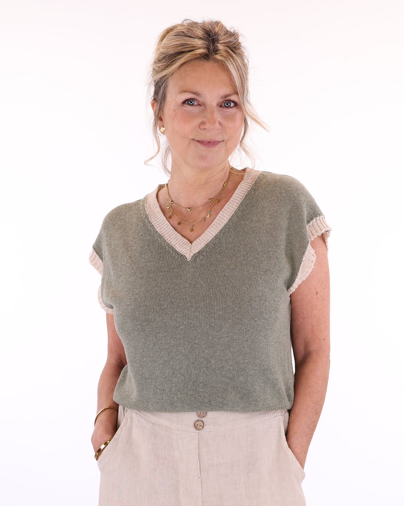 Cotton Blend Contrast Tank Top