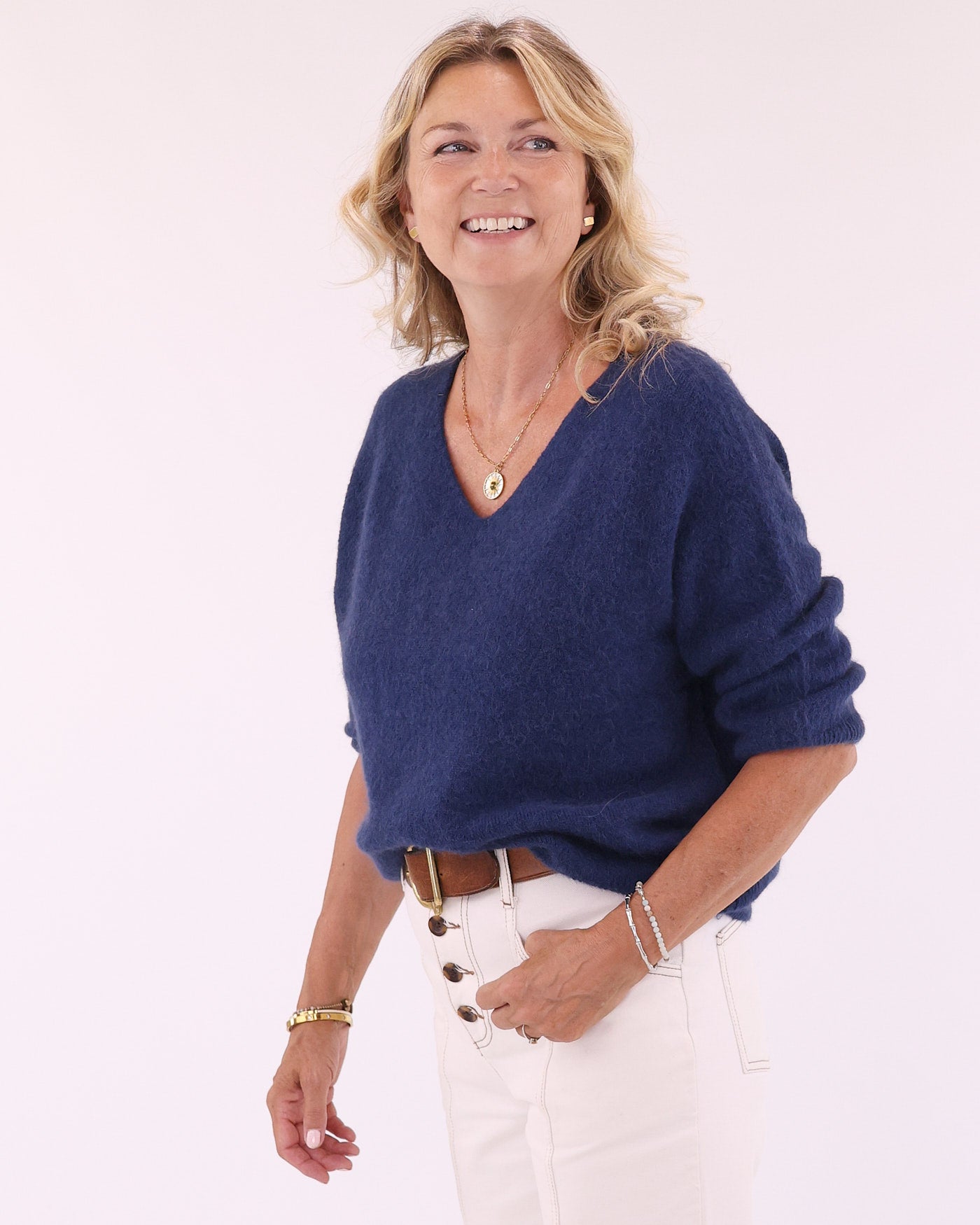 Alpaca Blend Short Sleeve V Neck Jumper