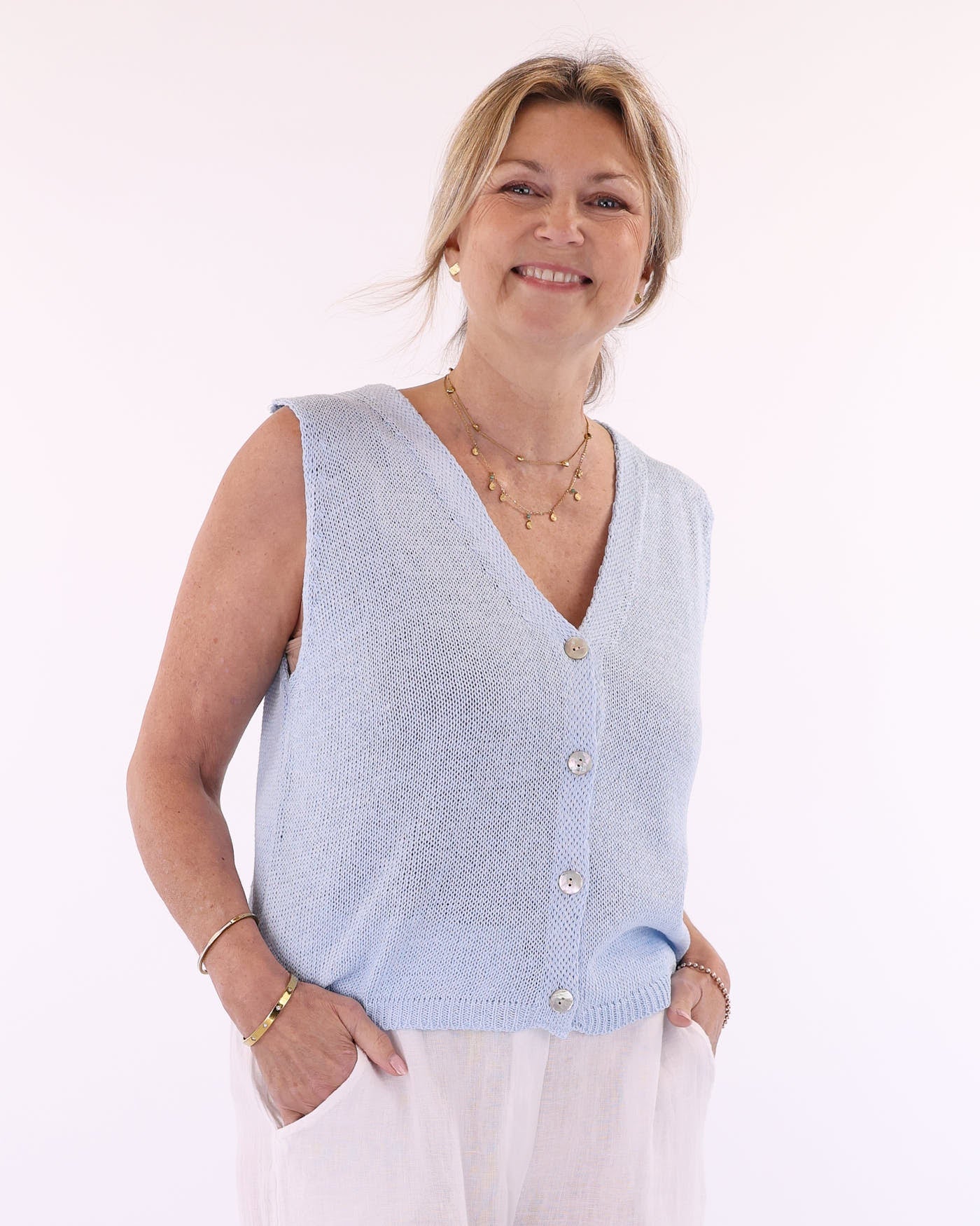 Cotton Blend Button Waistcoat