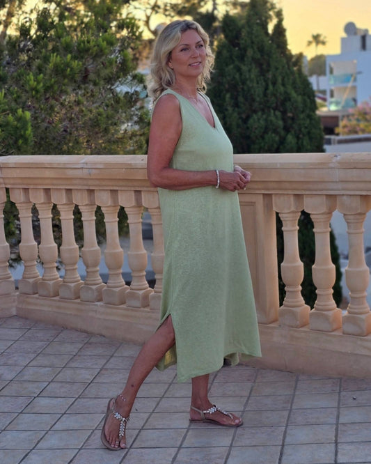 Cotton Blend Column Dress with Splits