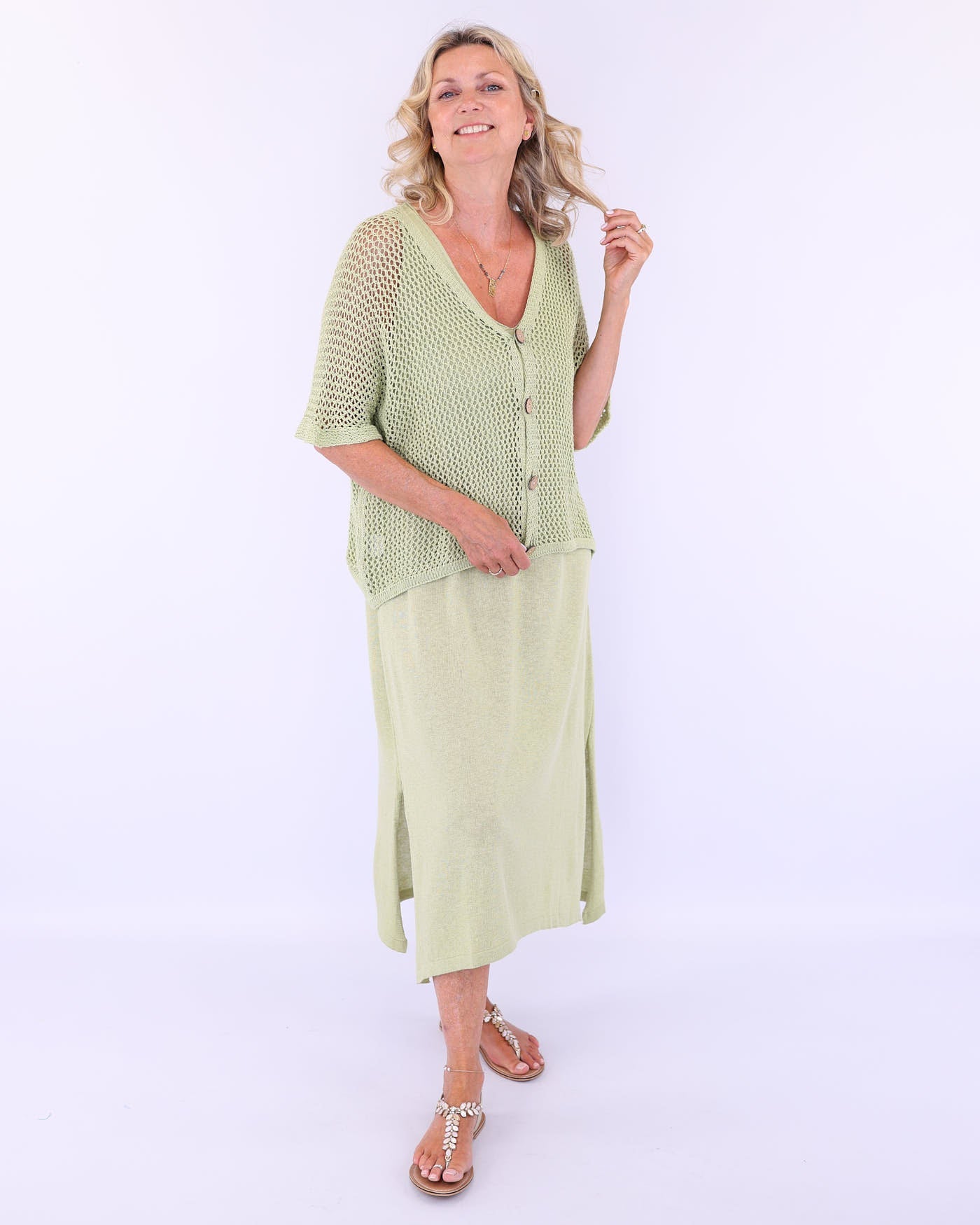 Cotton Blend Open Knit Cardi
