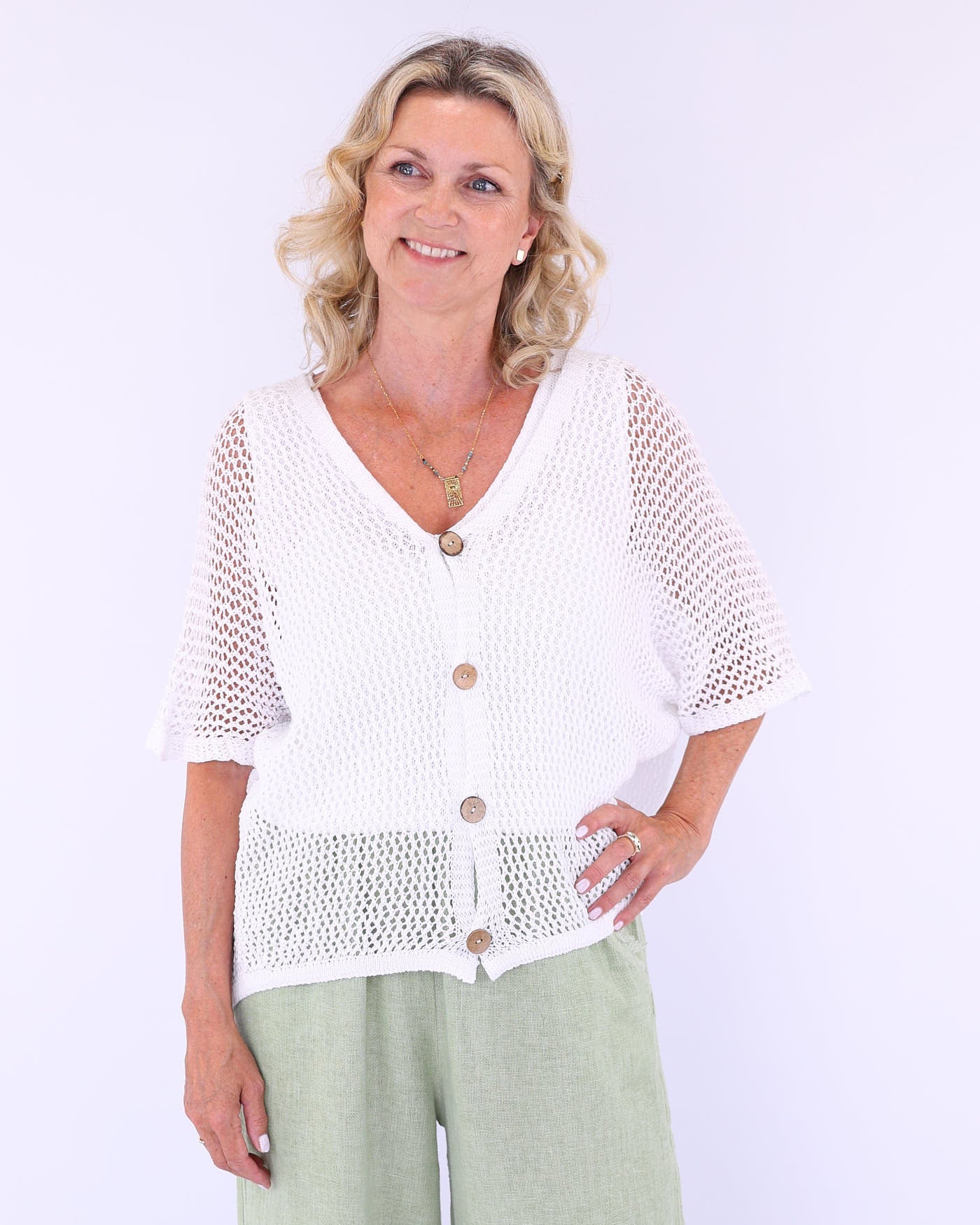 Cotton Blend Open Knit Cardi