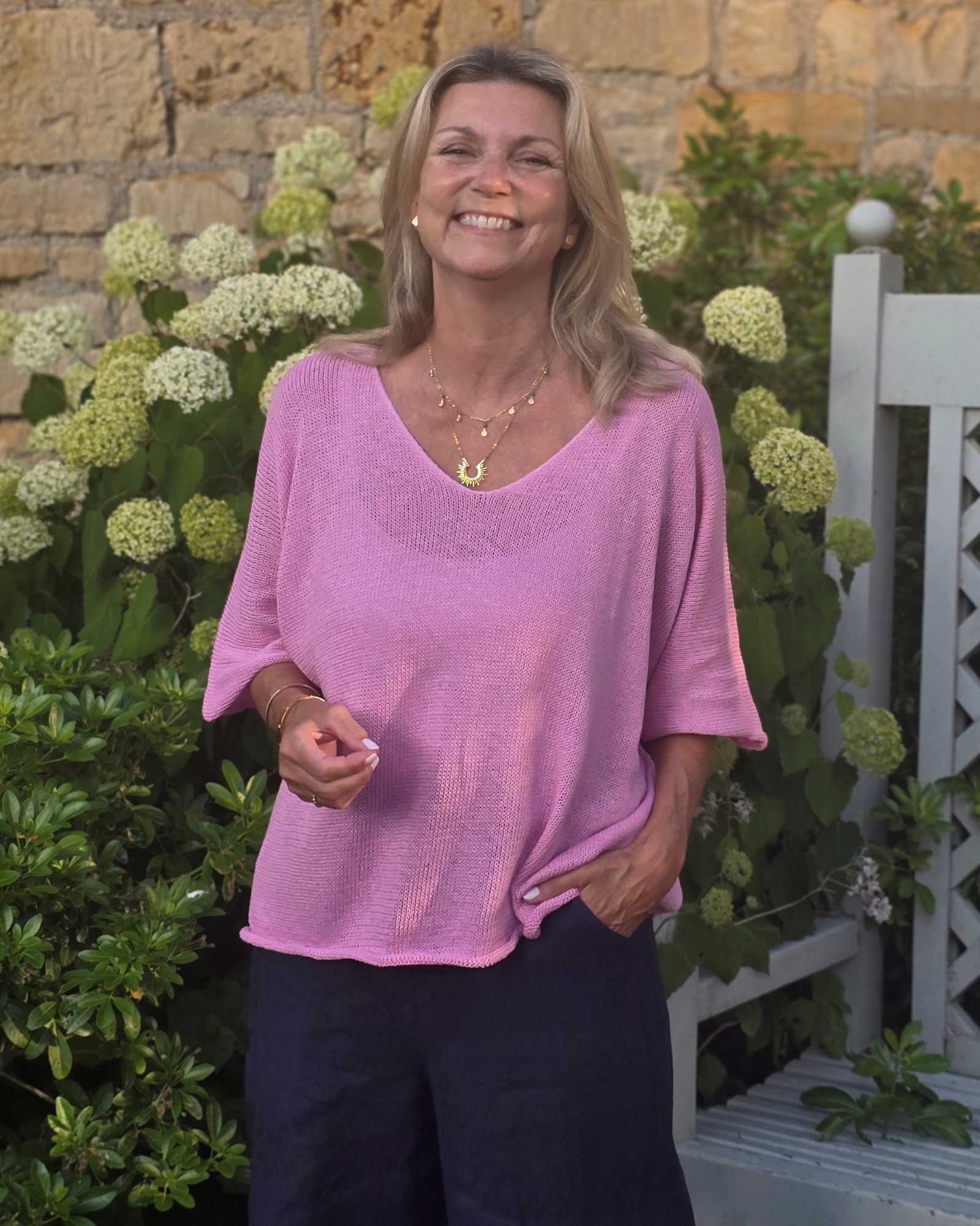 Cotton Blend V Neck Tunic Top