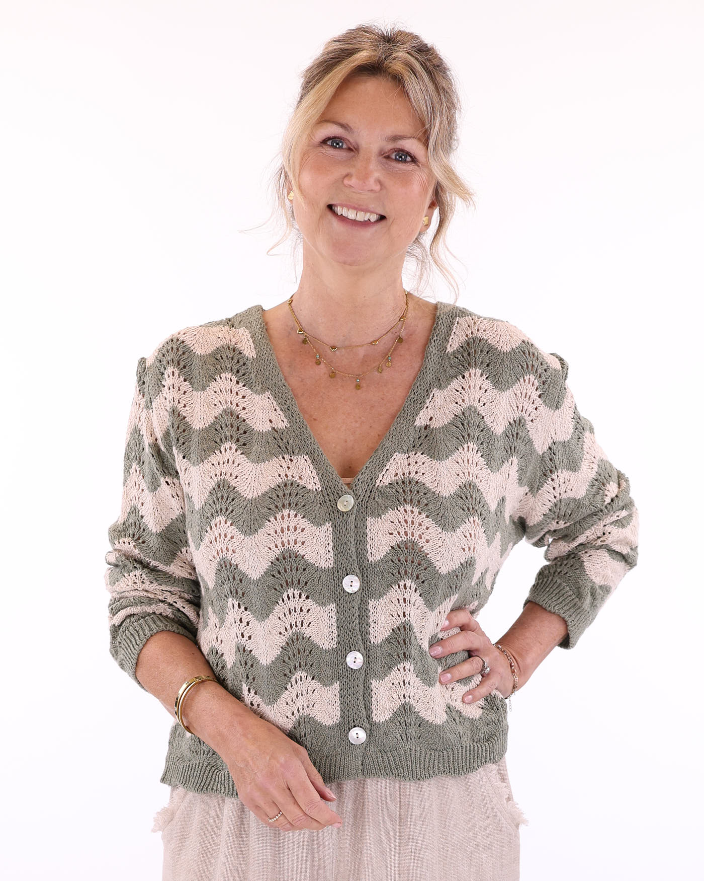 Cotton Blend Wave Cardigan