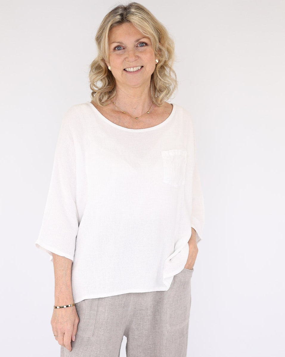 Linen and Cotton Blend Pocket Top