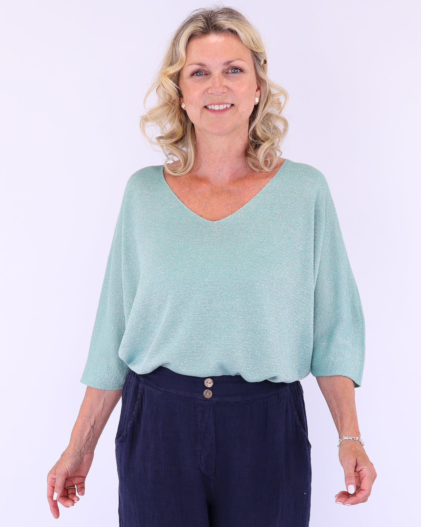 Modal Blend V Neck Sparkle Top