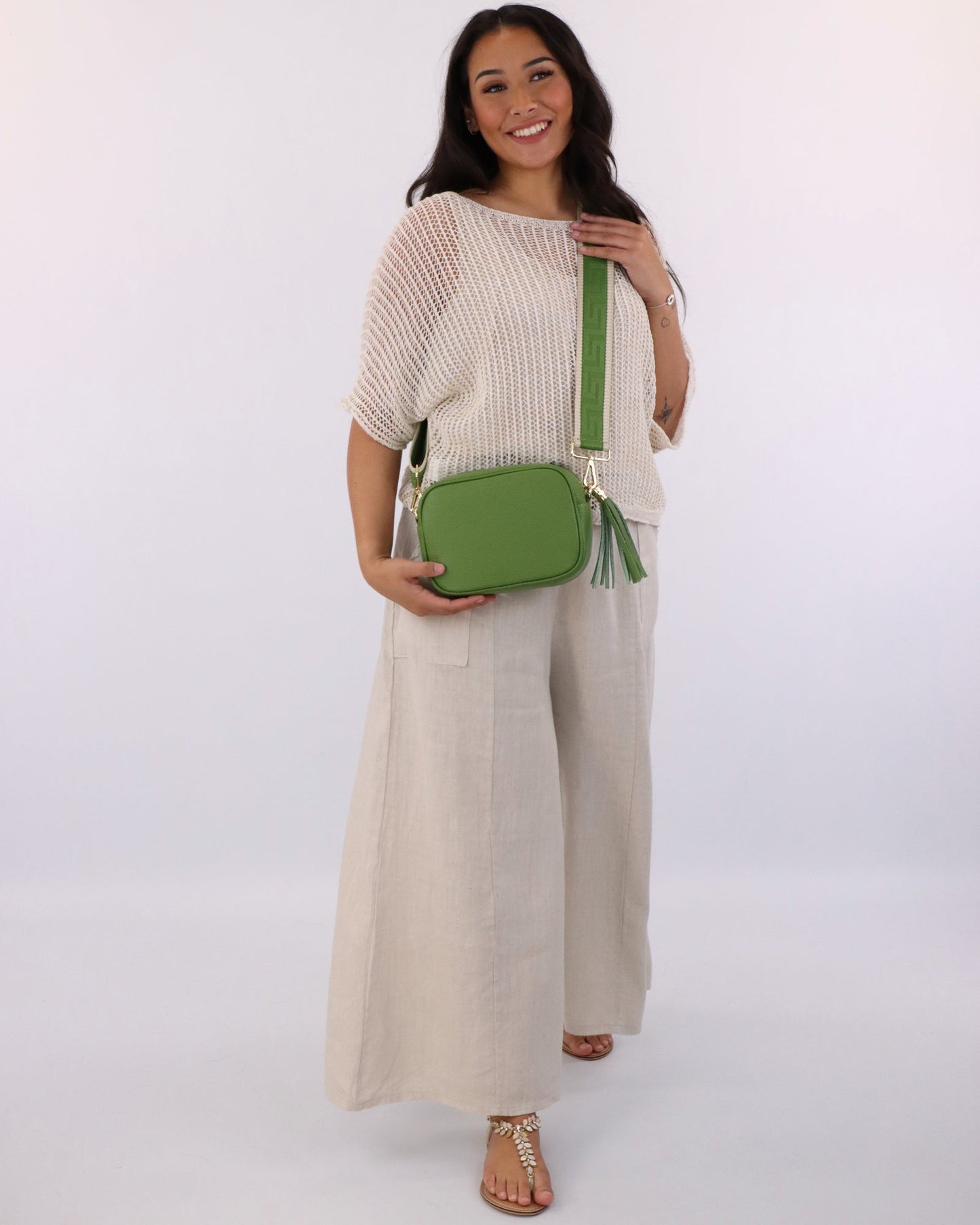 Linen Flared Trousers with Tie Belt
