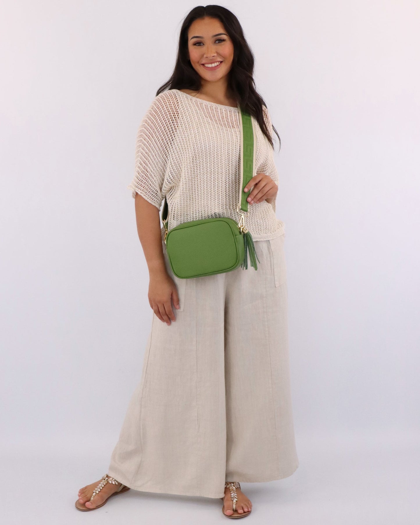 Linen Flared Trousers with Tie Belt