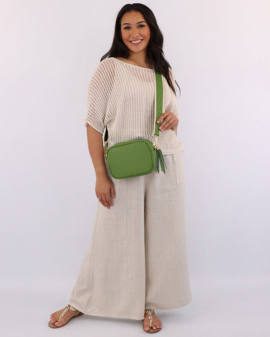 Linen Flared Trousers with Tie Belt
