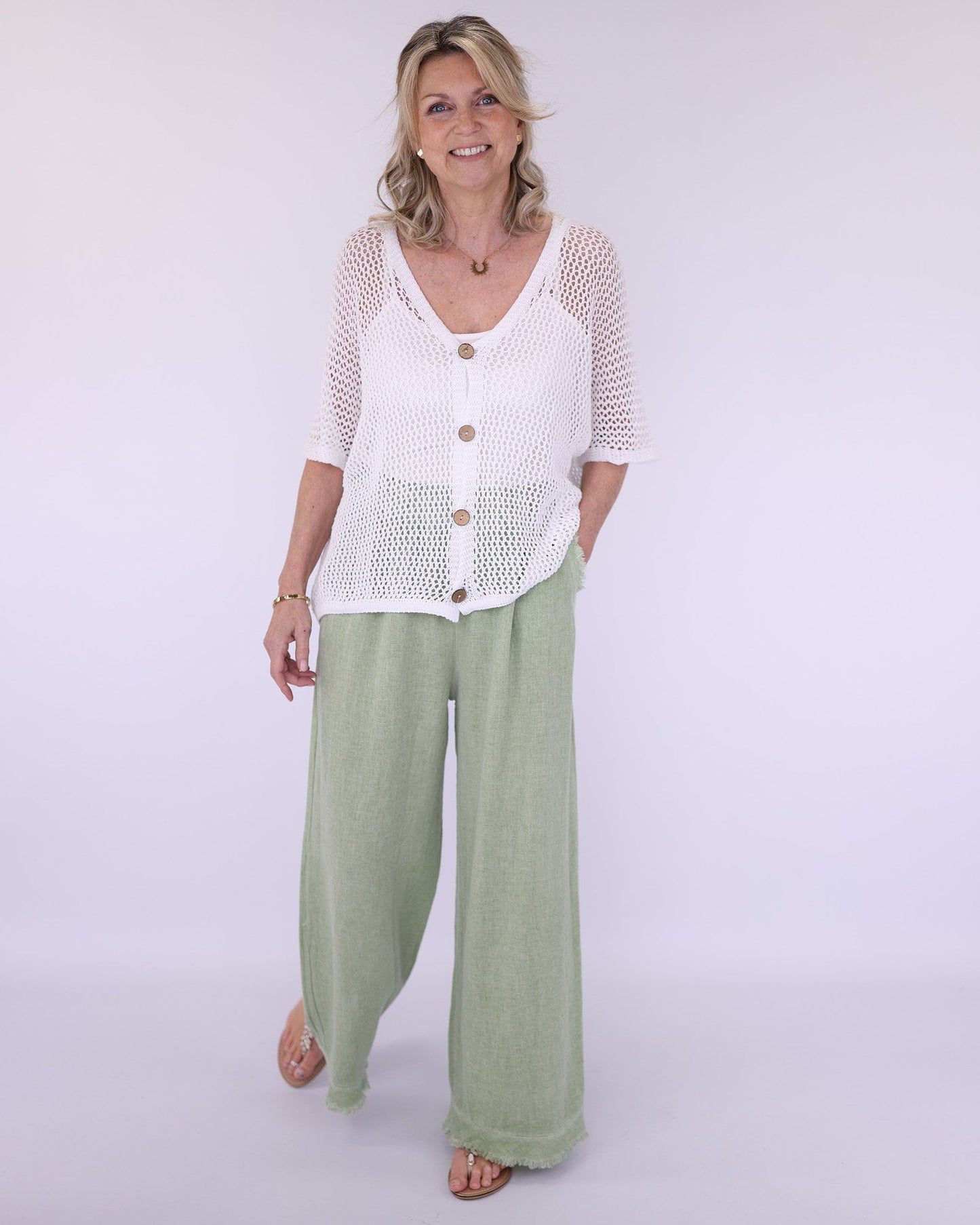 Cotton Blend Open Knit Cardi