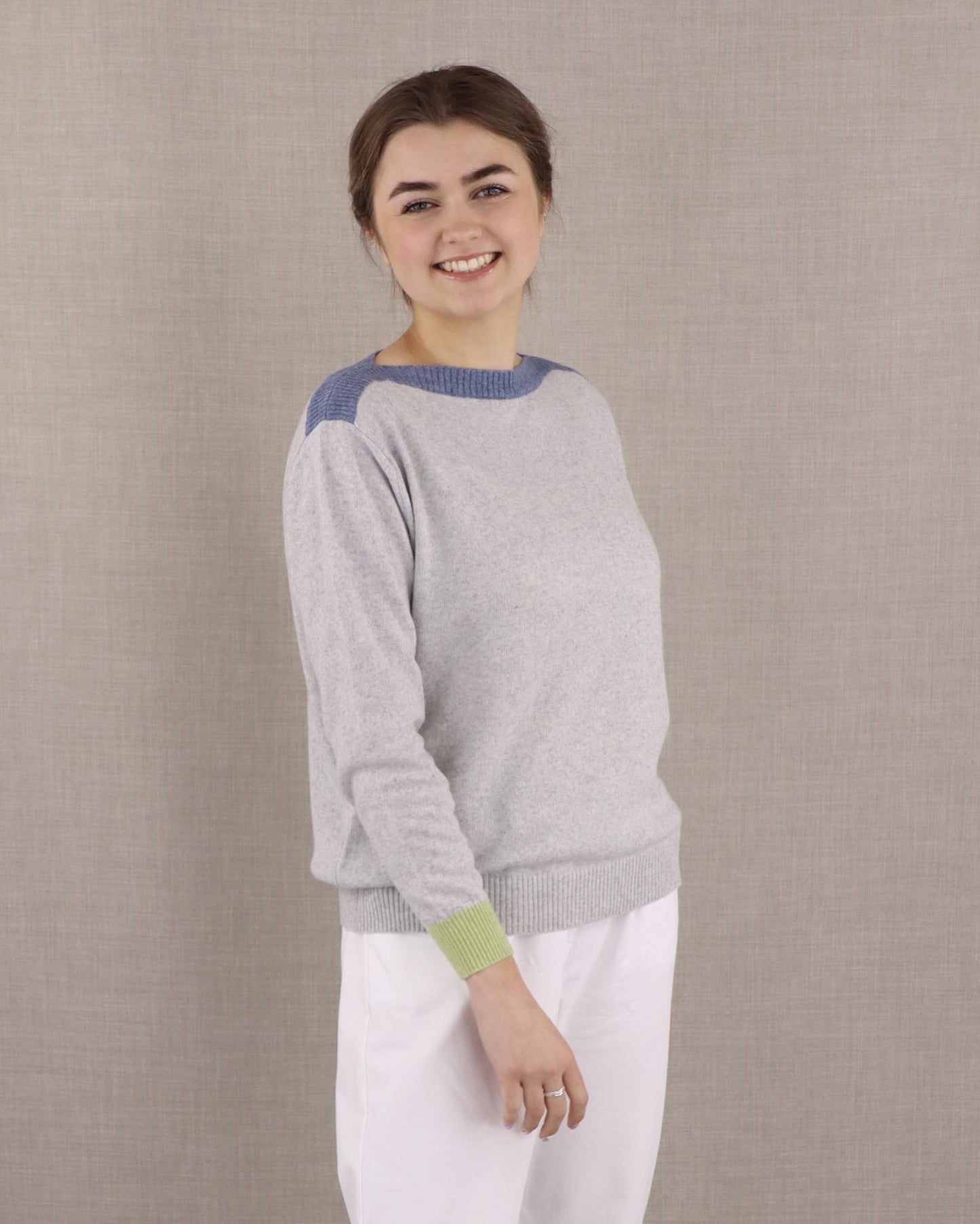 Cashmere Blend Contrast Neck Jumper