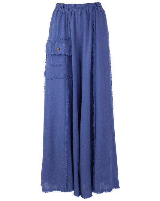 Linen and Cotton Blend Distressed Trousers