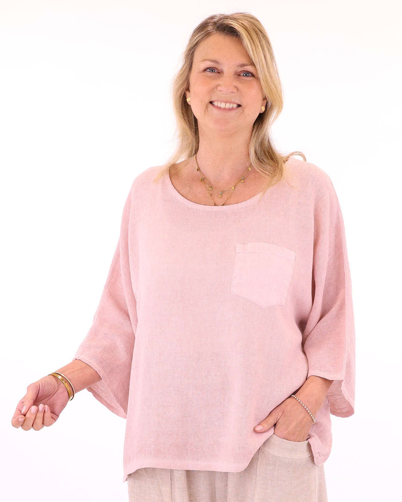 Linen and Cotton Blend Pocket Top
