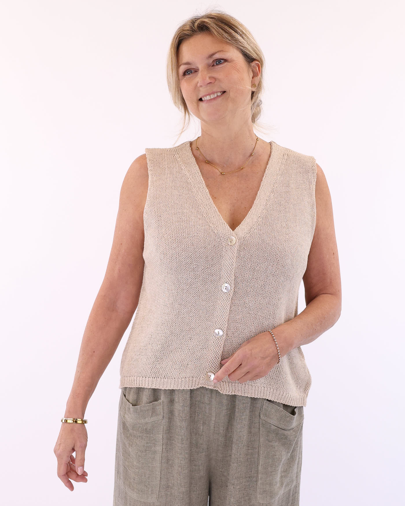 Cotton Blend Button Waistcoat