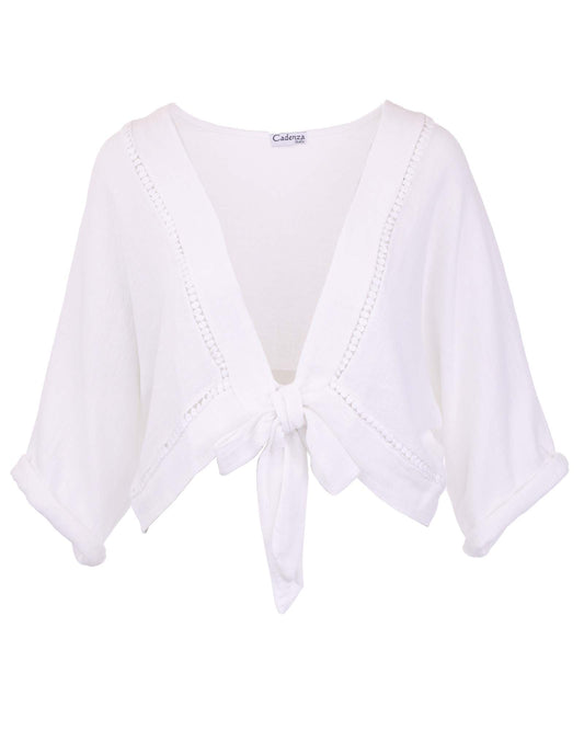 Linen and Cotton Blend Tie Front Jacket