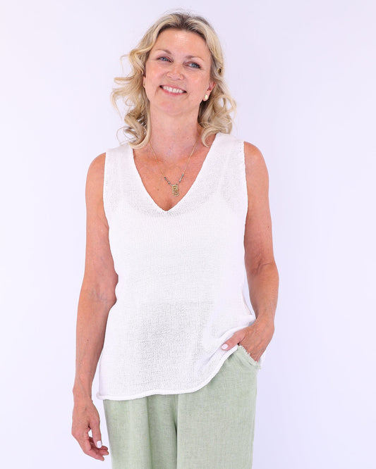 Cotton Blend V Neck Sleeveless T