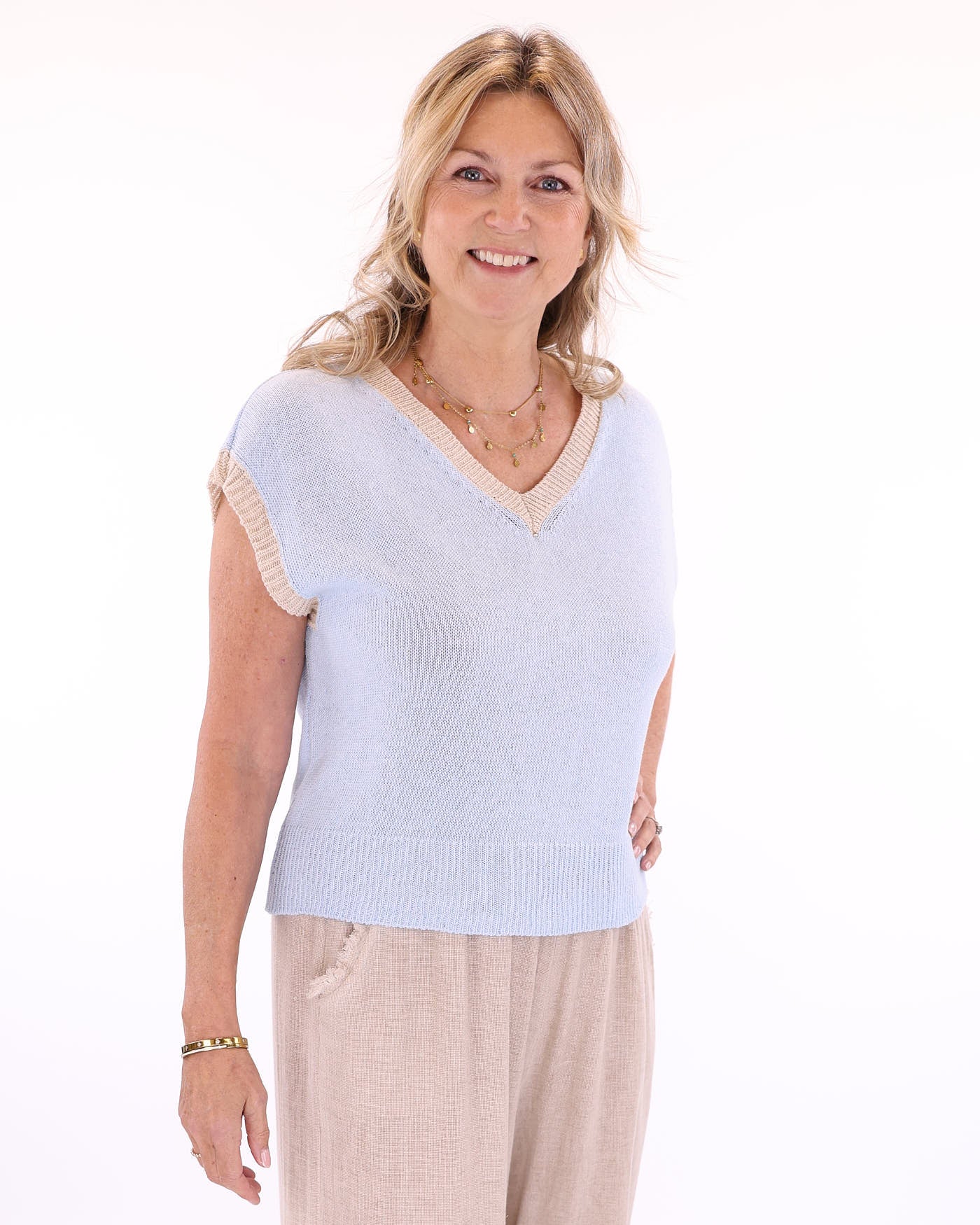 Cotton Blend Contrast Tank Top