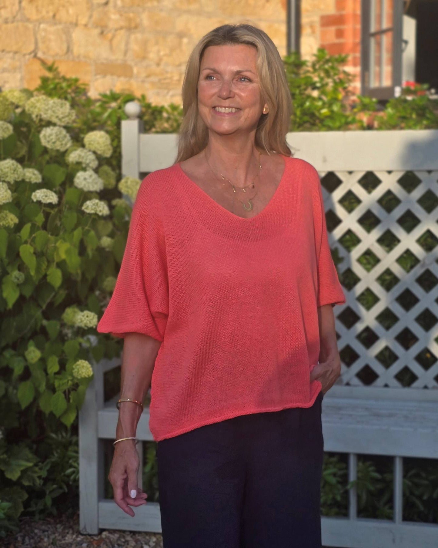 Cotton Blend V Neck Tunic Top